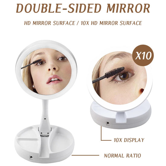 Double Sided Foldable Led Magnifying Mirror